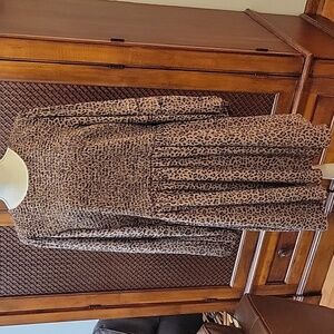 American Eagle Outfitters | Animal Print Long Sleeve Dress Smocked - Size XXL